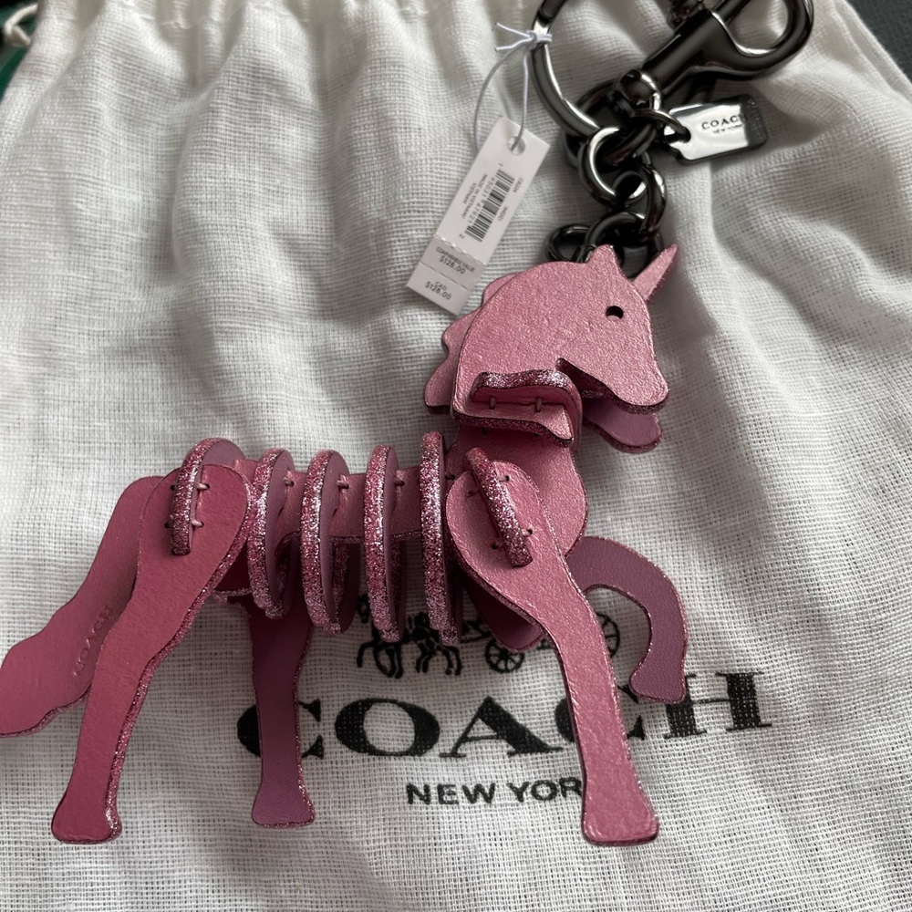 Coach Pink Leather Unicorn puzzle Charm/ Keychain